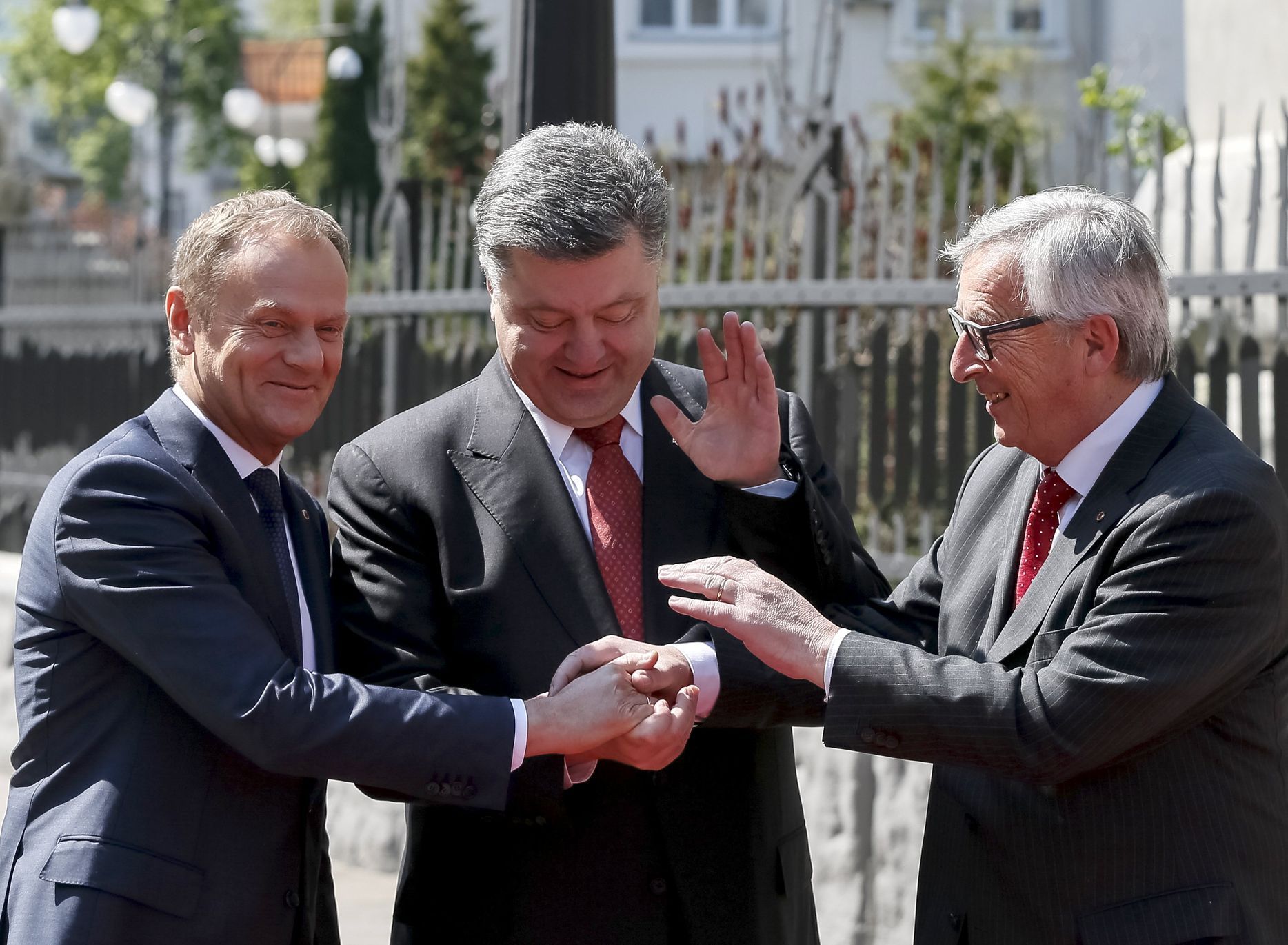 Donal Tusk, Petro Porošenko a Jean-Claude Juncker