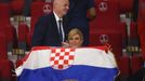 Prezident FIFA Gianni Infantino a bývalá chorvatská prezidentka Kolinda Grabarová Kitarovičová na zápase o 3. místo na MS 2022 Chorvatsko - Maroko