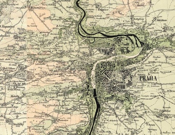 Praha na Bělohlavově mapě 1:75 000 před rokem 1918