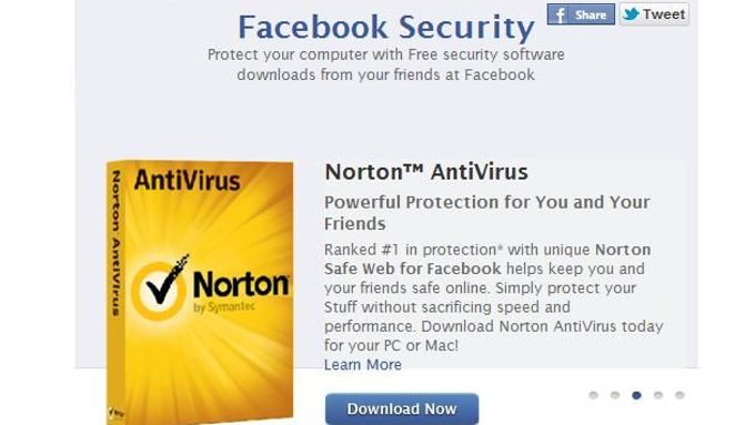 Facebooková stránka s nabídkou antivirových programů