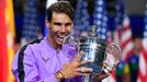 Sept 8, 2019; Flushing, NY, USA;  Rafael Nadal of Spain celebrates with the championship trophy after beating Daniil Medvedev of Russia in the men’s singles final on day