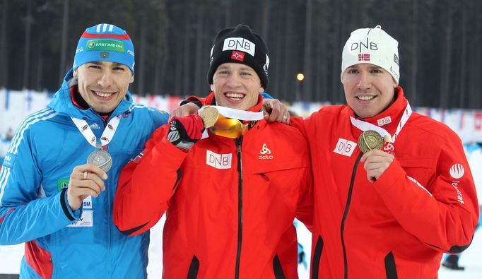 MS v biatlonu 2013, muži na 15 km: Anton Šipulin, Tarje Bö a Emil Hegle Svendsen