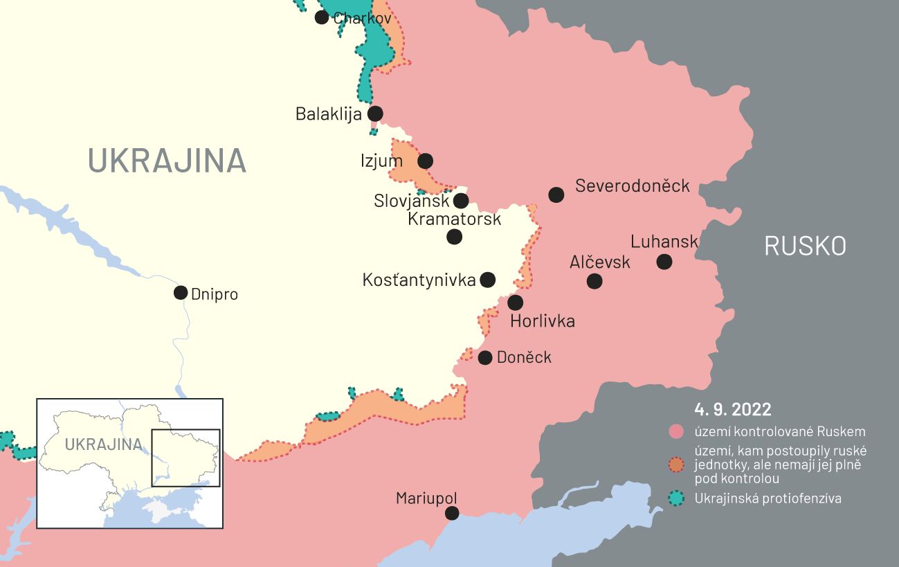 4. září 2022: Mapa bojů na Ukrajině