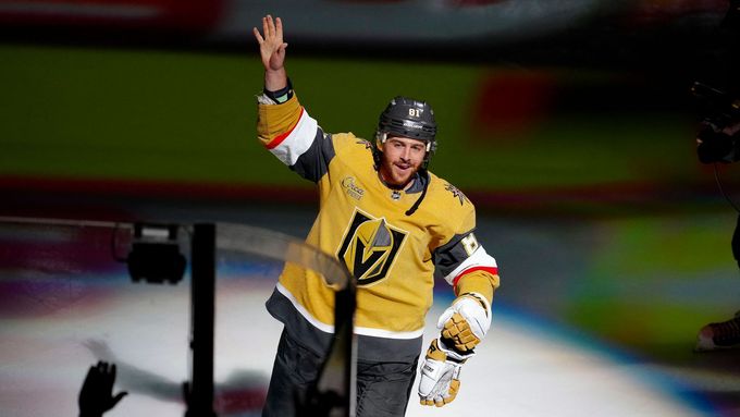 May 21, 2023; Las Vegas, Nevada, USA; Vegas Golden Knights right wing Jonathan Marchessault (81) waves to the crows after the Vegas Golden Knights win the game against th