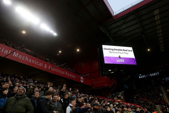 Soccer Football - Premier League - Sheffield United v West Ham United - Bramall Lane, Sheffield, Britain - January 21, 2024 General view of the big screen during a VAR re