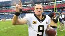 Dec 22, 2019; Nashville, Tennessee, USA; New Orleans Saints quarterback Drew Brees (9) after a win against the Tennessee Titans at Nissan Stadium. Mandatory Credit: Chris