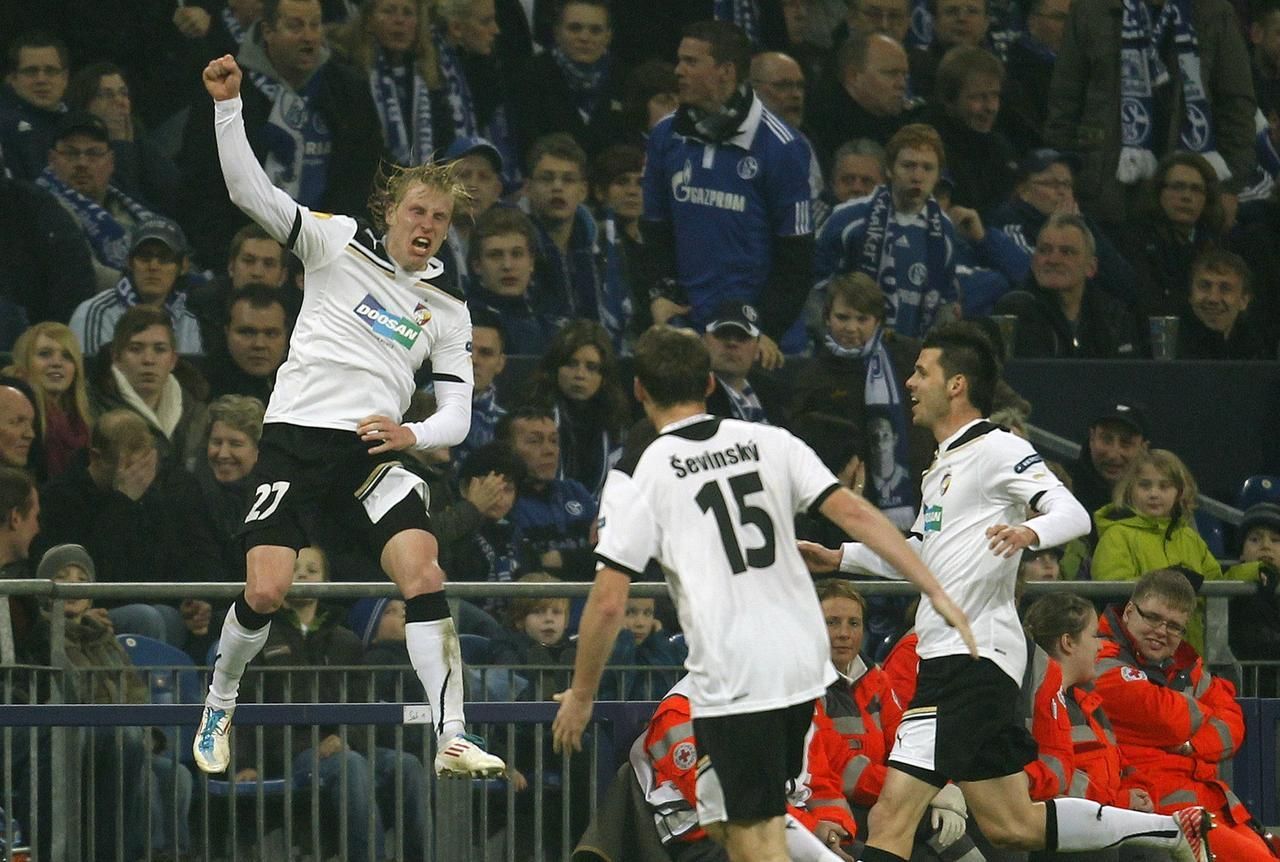 Schalke - Plzeň (František Rajtoral, radost)