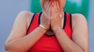 Tennis - French Open - Roland Garros, Paris, France - June 1, 2019. Sofia Kenin of the U.S. reacts after winning her third round match against Serena Williams of the U.S.