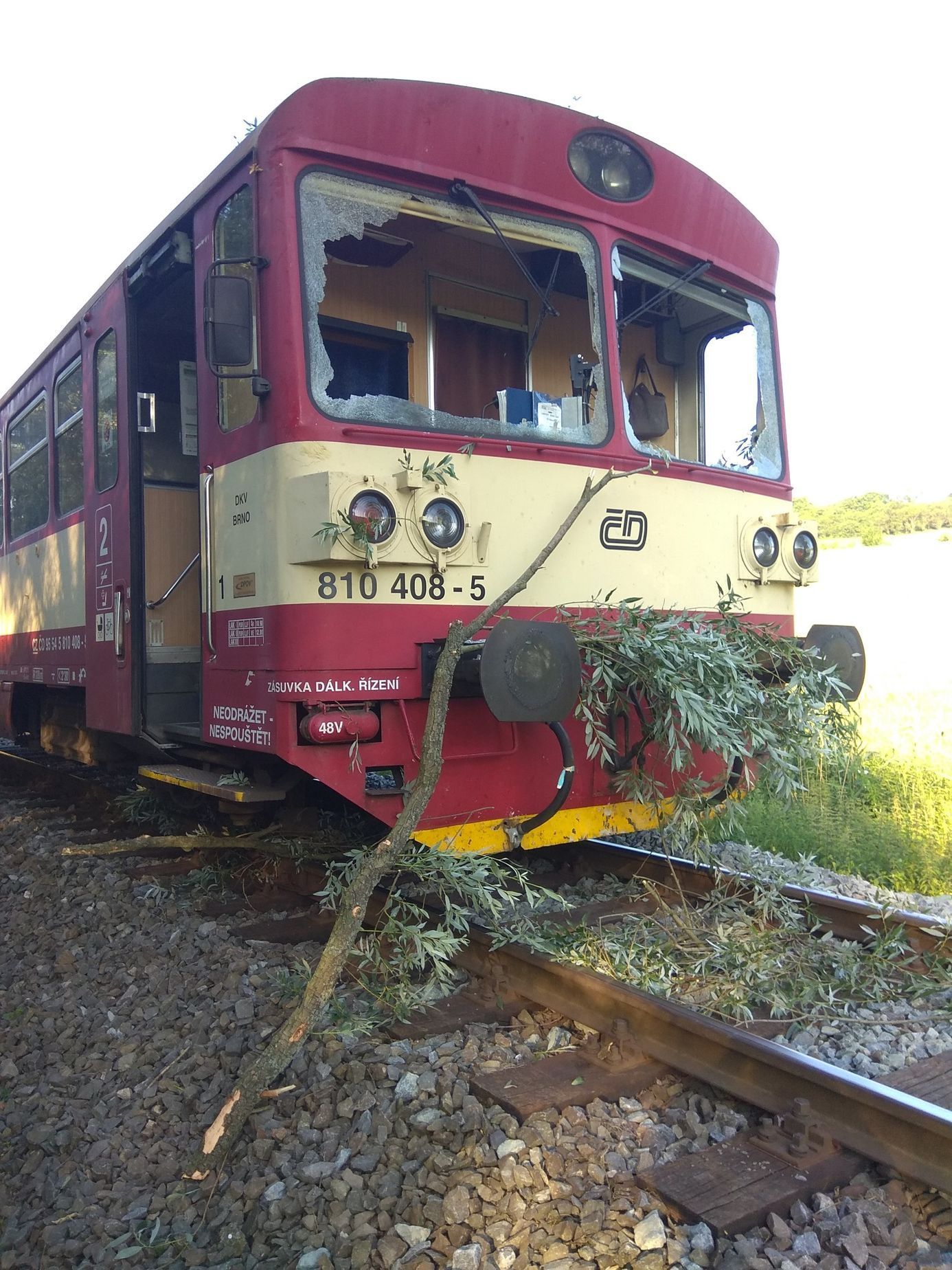 Koleje trať vlak stromy přes koleje kalamita nehoda