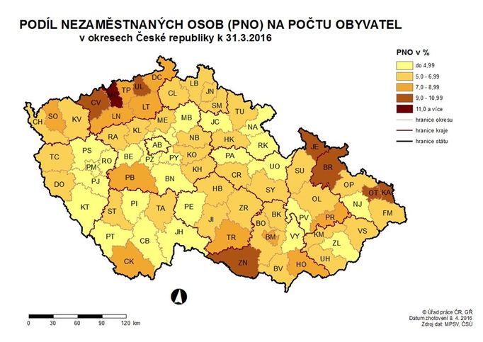 Nezaměstnanost podle regionů - březen 2016