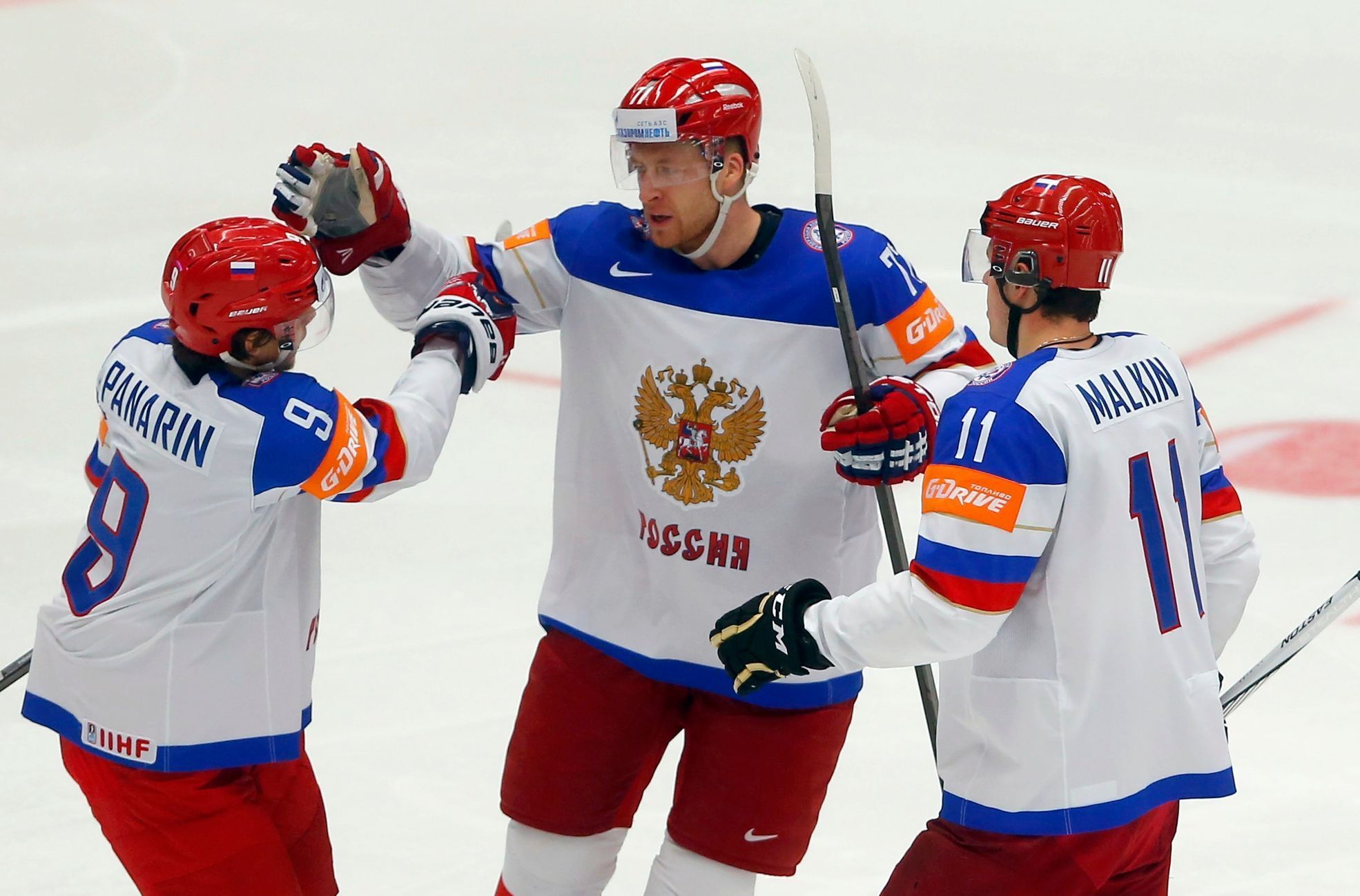 MS 2015: USA - Rusko: Arťom Panrin, Anton Bělov a Jevgenij Malkin