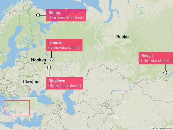 Mapa potvrzených zasažených ruských základen ukrajinským útokem 1. června 2025 podle BBC.
