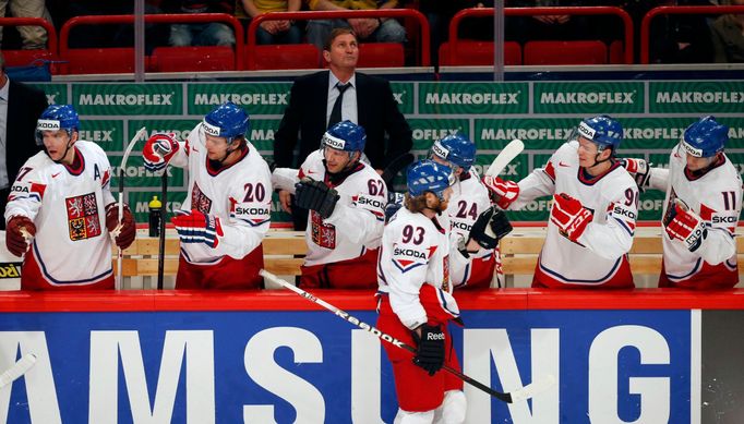 MS v hokeji 2013, Česko - Švédsko: Jakub Voráček (93) slaví gól na 1:2