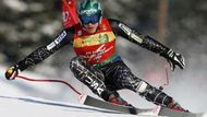 Američan Bode Miller na trati superobřího slalomu v rámci mistrovství světa sjezdařů ve švédském Aare.