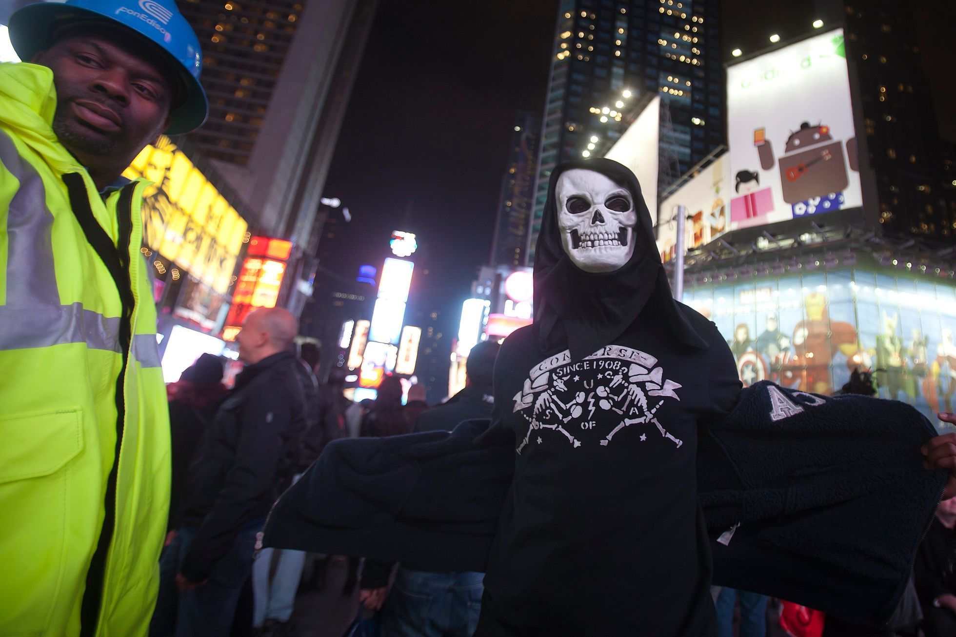 Revelers celebrate Halloween in Times Square in the Manhattan borough of New York