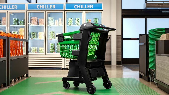 Chytrý vozík vypadá téměř stejně jako kterýkoliv jiný nákupní vozík v supermarketech. Je jen trochu robustnější.