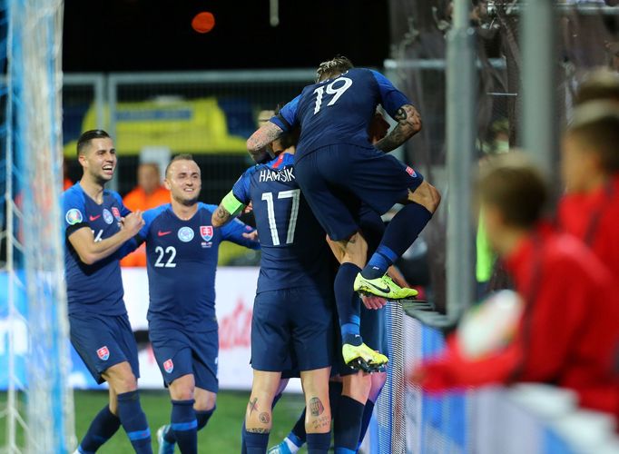 Soccer Football - Euro 2020 Qualifier - Group E - Croatia v Slovakia - HNK Rijeka Stadium, Rijeka, Croatia - November 16, 2019  Slovakia's Robert Bozenik celebrates scori