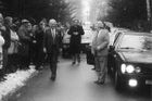 Tomáš Baťa, accompanied by Canadian Ambassador, is being welcomed by the crowd.