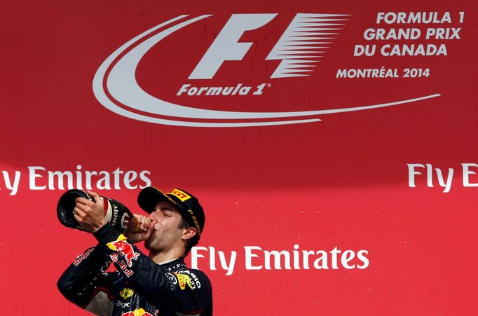 Red Bull Formula One driver Daniel Ricciardo of Australia drinks champagne after winning the Canadian F1 Grand Prix at the Circuit Gilles Villeneuve in Montreal June 8, 2