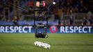 A TV camera is seen on the field before AS Roma v Real Madrid