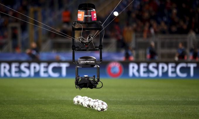 A TV camera is seen on the field before AS Roma v Real Madrid