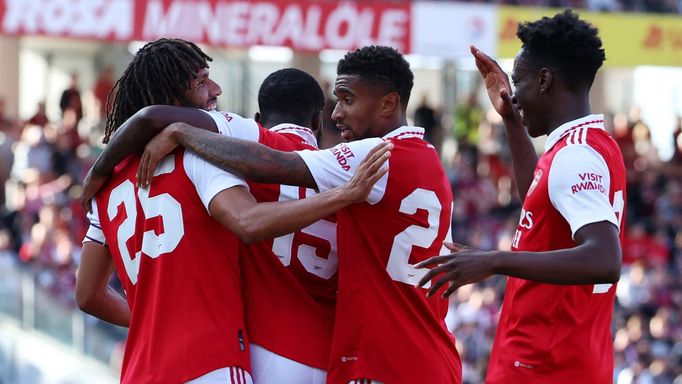 Soccer Football - Pre Season Friendly - 1. FC Nuremberg v Arsenal - Max-Morlock-Stadion, Nuremberg, Germany - July 8, 2022  Arsenal's Mohamed Elneny celebrates scoring th