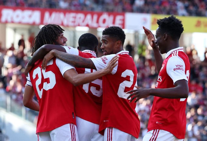 Soccer Football - Pre Season Friendly - 1. FC Nuremberg v Arsenal - Max-Morlock-Stadion, Nuremberg, Germany - July 8, 2022  Arsenal's Mohamed Elneny celebrates scoring th