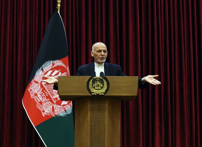 Afghánský prezident Ašraf Ghaní během tiskové konference v Kábulu