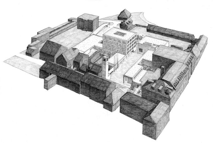 Městský úřad a sál v Jeseníku , soutěž 2008-2009 (1. cena), archiv Knesl + Kynčl architekti Soutěžní návrh zpracovává urbanisticko-architektonické řešení novostavby centrálního městského úřadu a městského sálu v Jeseníku. Celková koncepce je tvořena městským úřadem na severu, vyhlídkovou věží na severozápadě a městským sálem s kavárnou na jihu s předsazenou kolonádou. Důraz je kladen na jednoduchost a čistotu výrazu staveb a vnesení jasného řádu do dnes neutěšeného a chaotického místa.