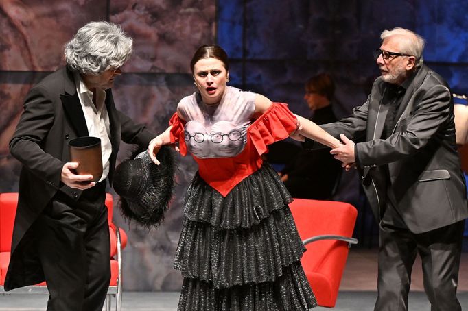 David Kaloč jako dirigent, Hana Briešťanská coby Andrea Bohatá a Vladimír Krátký v roli otce Bohatého.