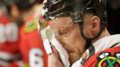 Chicago Blackhawks Marian Hossa (81) cools off at the bench during overtime against the Boston Bruins in Game 2 of their NHL Stanley Cup Finals hockey series in Chicago,