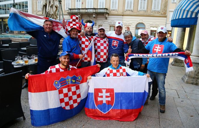 Soccer Football - Euro 2020 Qualifier - Group E - Croatia v Slovakia - HNK Rijeka Stadium, Rijeka, Croatia - November 16, 2019  Slovakia and Croatia fans pose outside the