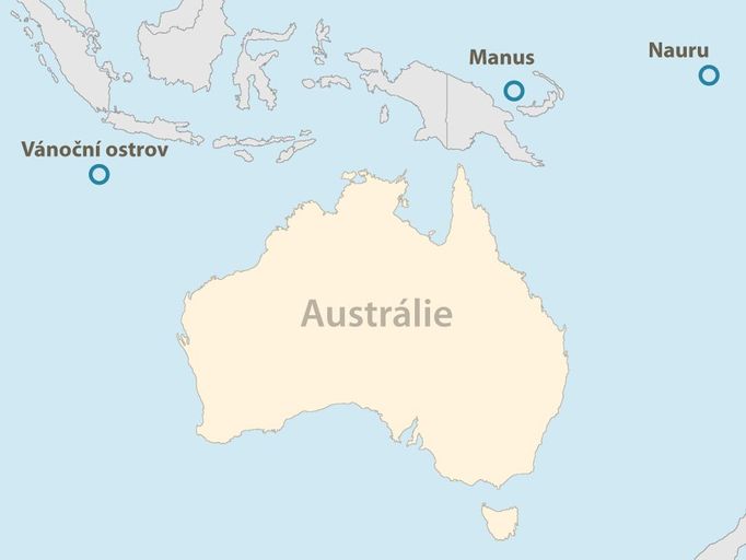 Zámořská detenční centra Austrálie - mapa