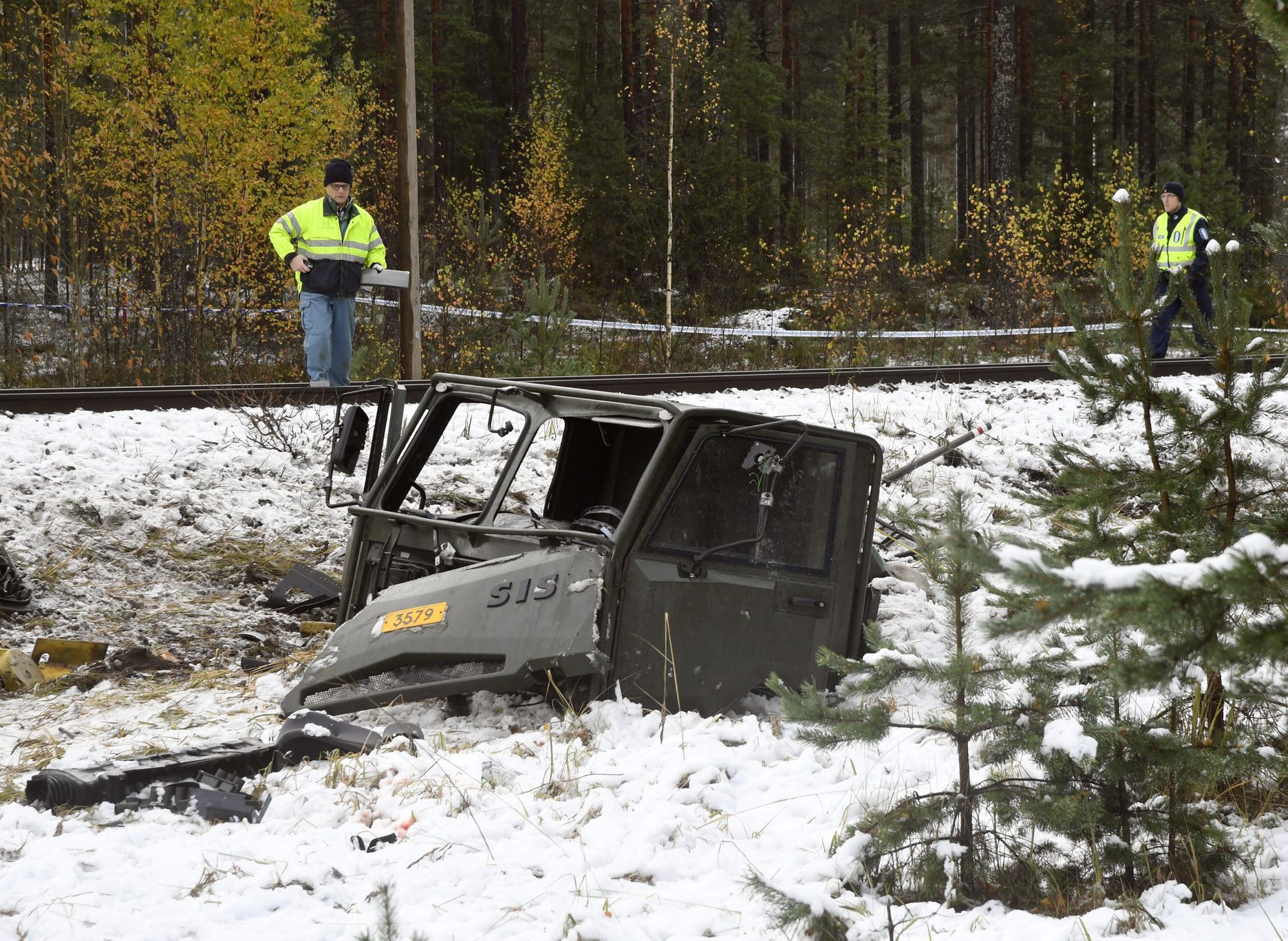 Srážka vlaku s armádním vozidlem ve Finsku