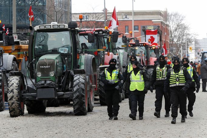 Protesty v Kanadě, únor 2022.