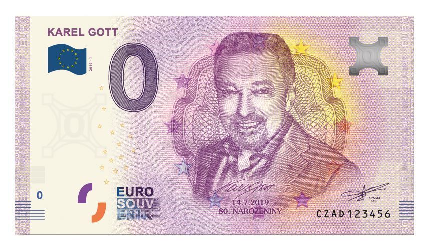 Suvenýrová eurobankovka s portrétem Karla Gotta