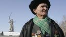 A World War Two veteran stands at a memorial Mamayev Kurgan (Mamayev Hill) in Volgograd, 02 February 2008. Russia marks the 65th anniversary of the Soviet Union's victory over the Nazis at the battle of Stalingrad, Volgograd's former name, one of the bloodiest and longest battles in the Second World War.