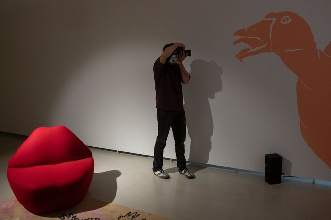 Fotograf pořizuje snímek části výstavy Marie Lukáčové.