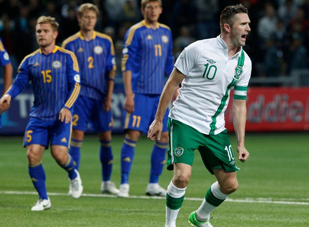 Kazachstán - Irsko, kvalifikace MS 2014 (Robbie Keane slaví gól)