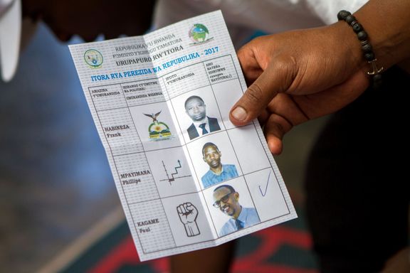 Volební lístek ve rwandských prezidentských volbách.