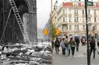 Tehdy a nyní: Barikády a rozstřílené fasády v Praze 1945