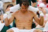 Ve Wimbledonu panuje v těchto dnech skutečně pořádné vedro, Tommy Haas se na kurtu musel osvěžit ledovým pásem kom šíje.