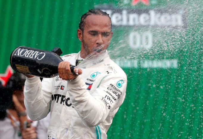 Formula One F1 - Mexican Grand Prix - Hermanos Rodriguez Circuit, Mexico City, Mexico - October 27, 2019  Mercedes' Lewis Hamilton celebrates after winning the race  REUT