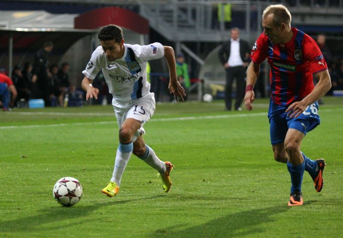 Plzeň vs. Manchester City, utkání Ligy mistrů (Jesus Navas a Kolář)