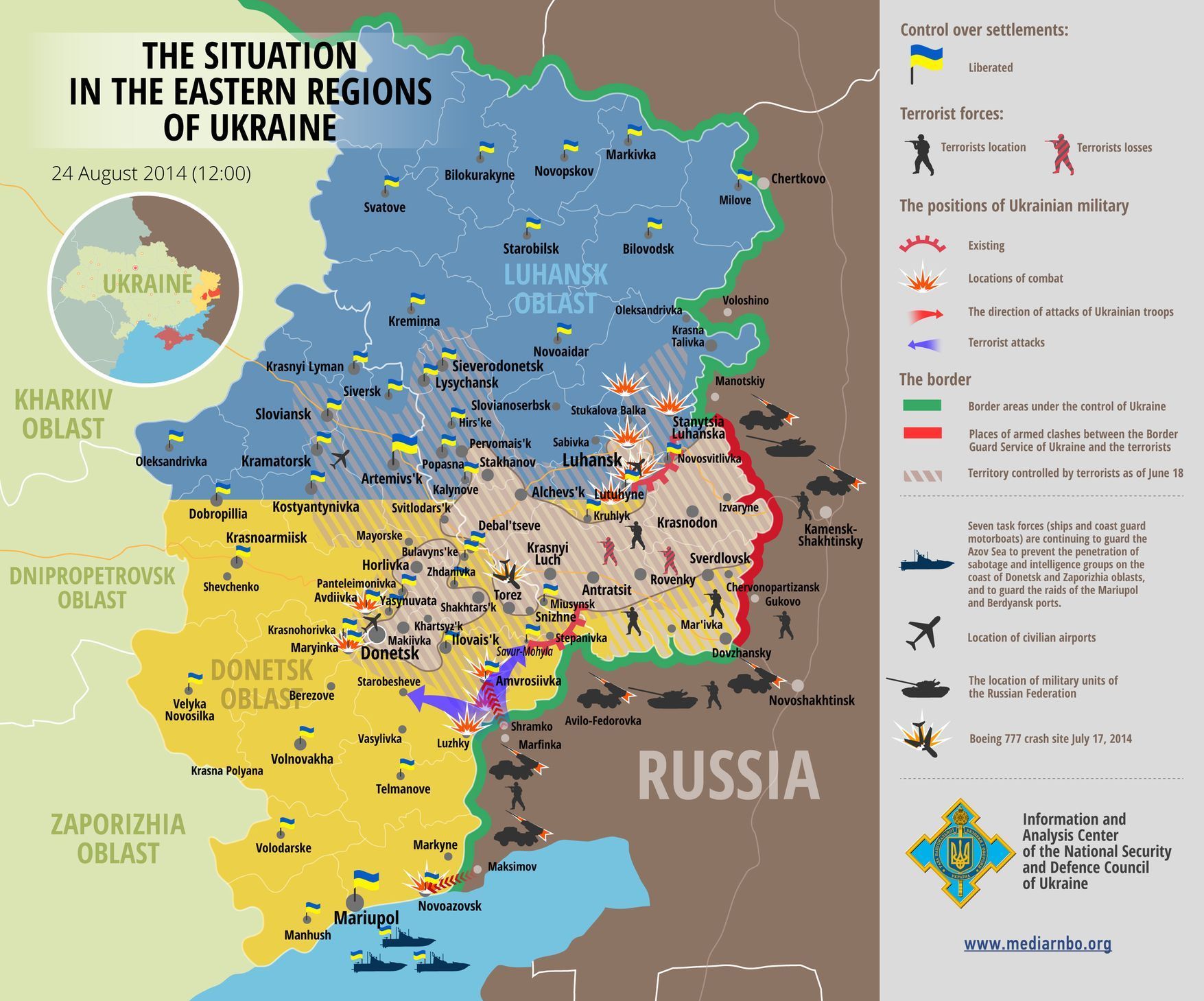 Ukrajina - mapa bojů - 24. srpna
