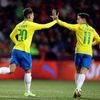 Brazilci slaví gól na 1:1 v přátelském zápase Česko - Brazílie.