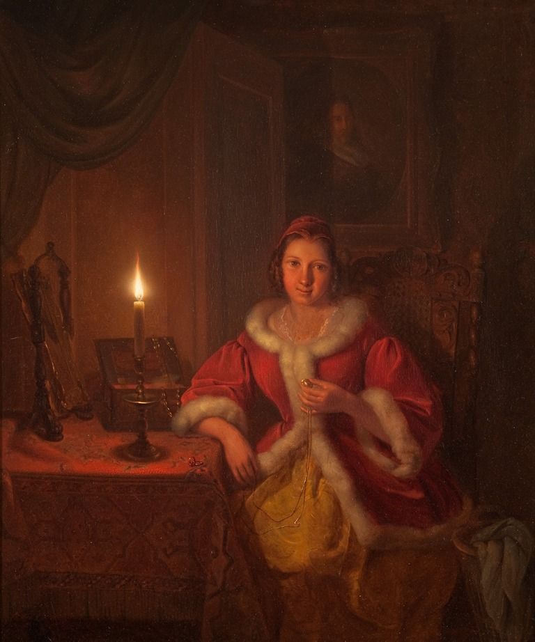 Petrus Kiers: Kaarslichttafereel in boudoir 1841