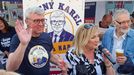 Karel Havlíček a Alena Schillerová (oba ANO) při předvolební akci v Brně, 2. srpna 2025.