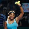 Williams of the U.S. celebrates her win over Wozniacki of Denmark during their WTA Finals singles semi-finals tennis match at the Singapore Indoor Stadium