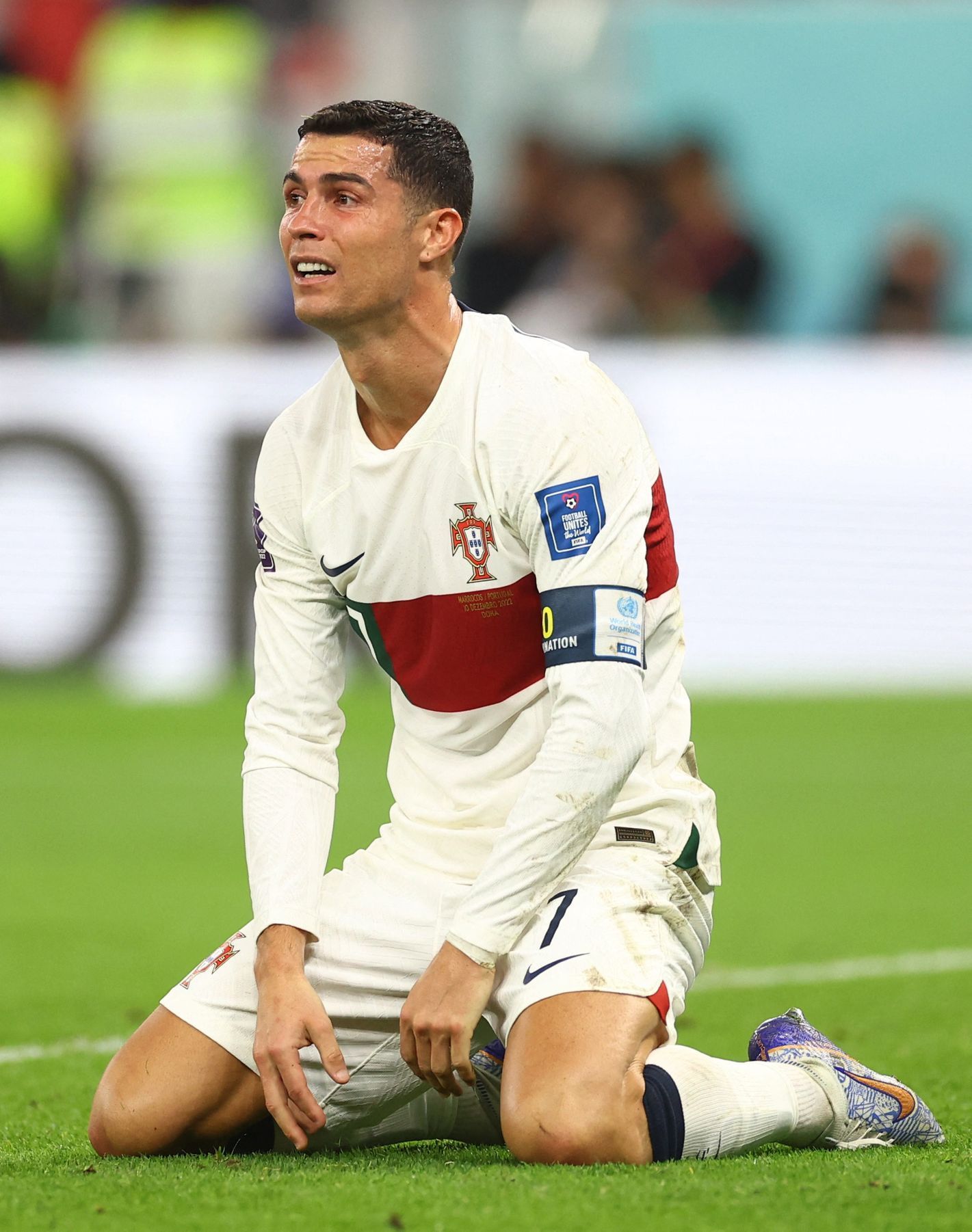 Zklamaný Cristiano Ronaldo po porážce ve čtvrtfinále MS 2022 Maroko - Portugalsko